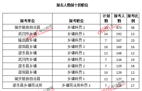 报名人数前十的职位